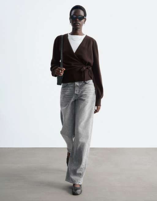 & Other Stories pure wool wrap cardigan in dark brown, 2 of 4
