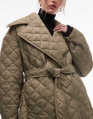 & Other Stories Quilted Belted Long Line Jacket In Green