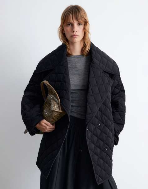 & Other Stories quilted belted longline jacket in black - view 1