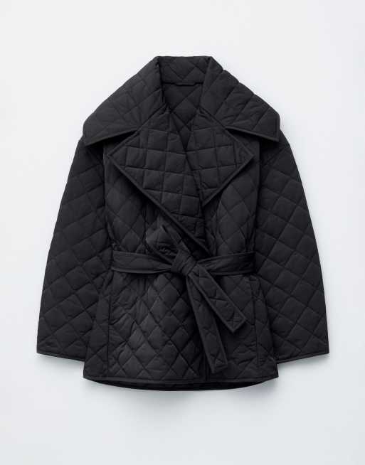 & Other Stories quilted belted longline jacket in black, 2 of 4