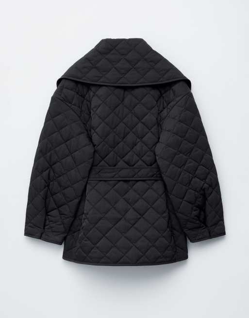 & Other Stories quilted belted longline jacket in black, 4 of 4