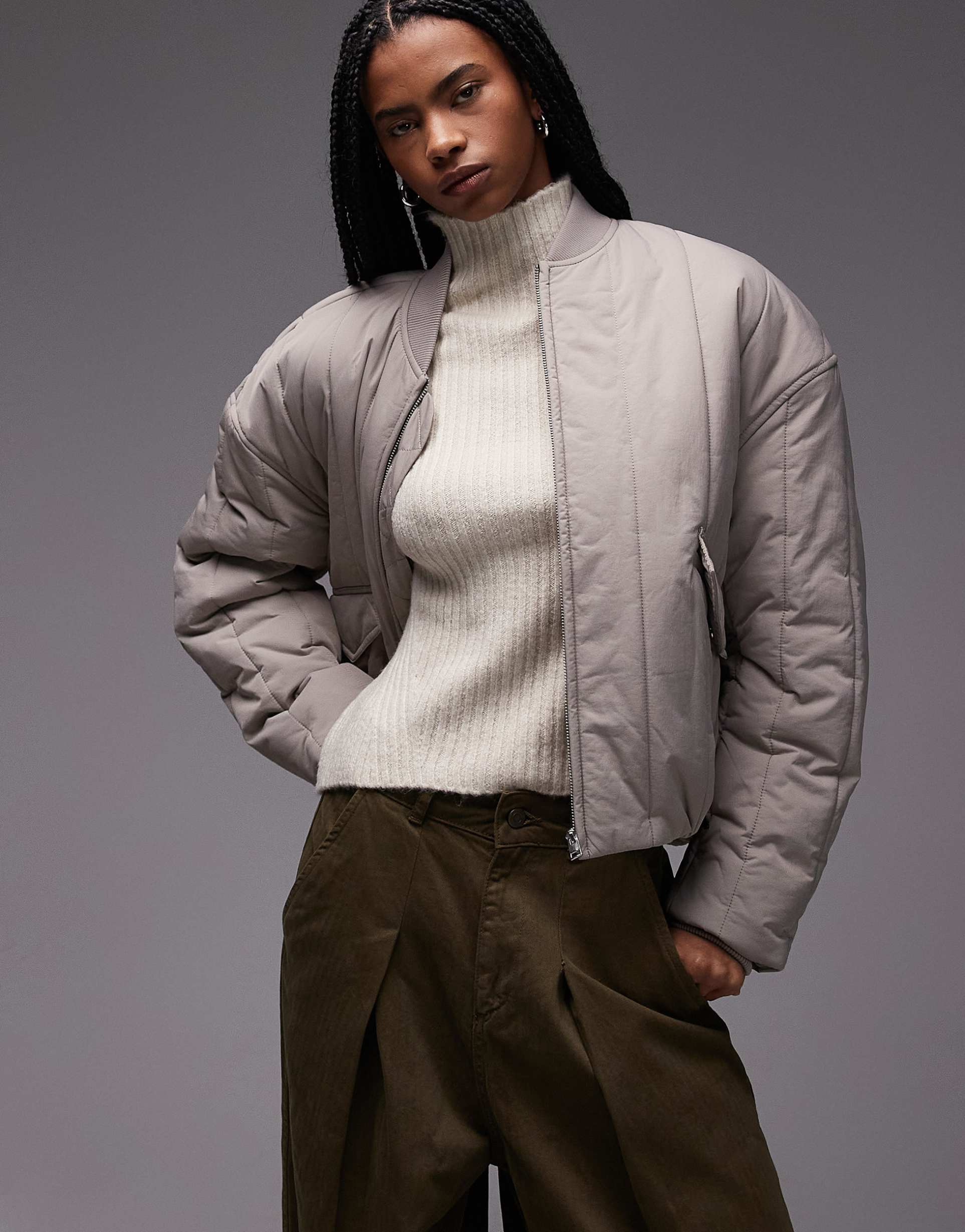 & other stories quilted cotton bomber jacket in light beige