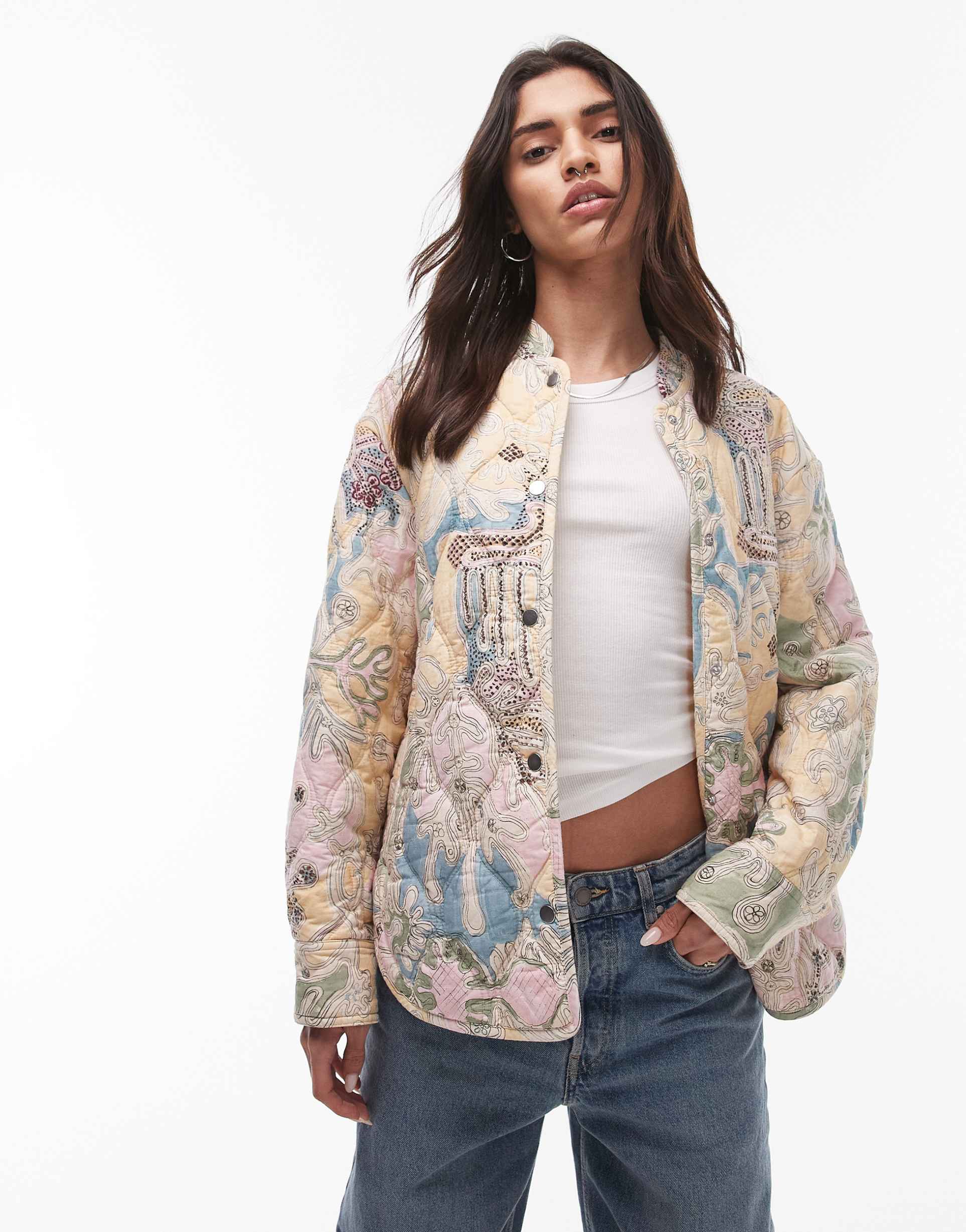 & other stories quilted jacket in abstract deco print