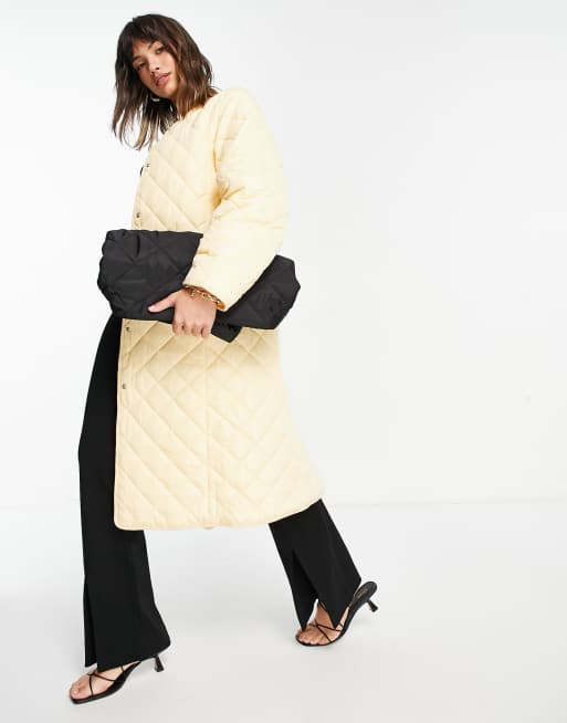 & Other Stories quilted long line jacket with belt in cream WHITE ASOS