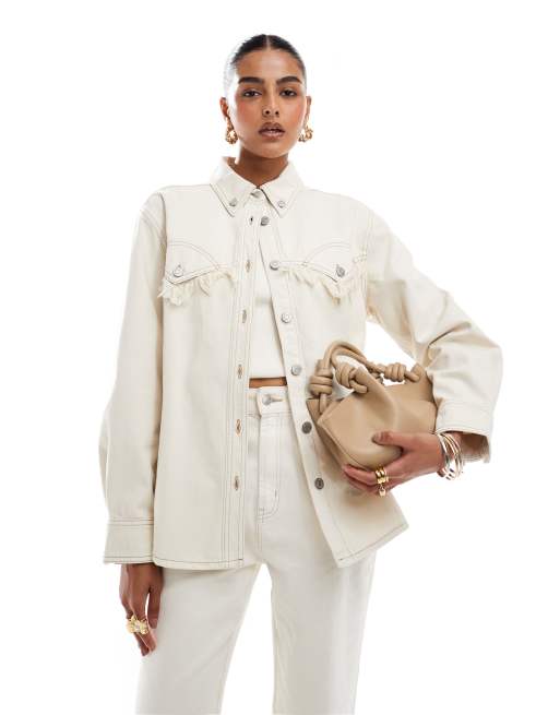 & Other Stories - Råhvid western-overskjorte med frynser i denim