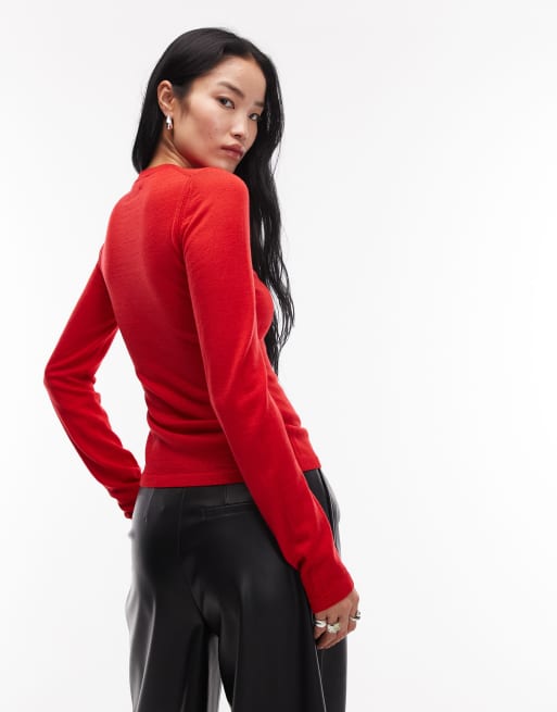 & Other Stories - Rød trøje i ren merinould i slim fit, 4 af 4