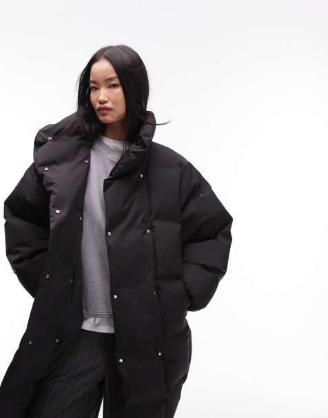 & Other Stories re-down puffer coat with funnel neck in black - view 1