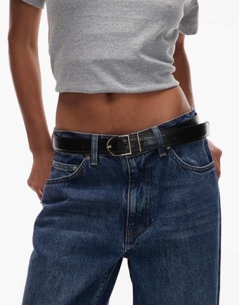 & Other Stories real leather belt in black with gold buckle - view 1