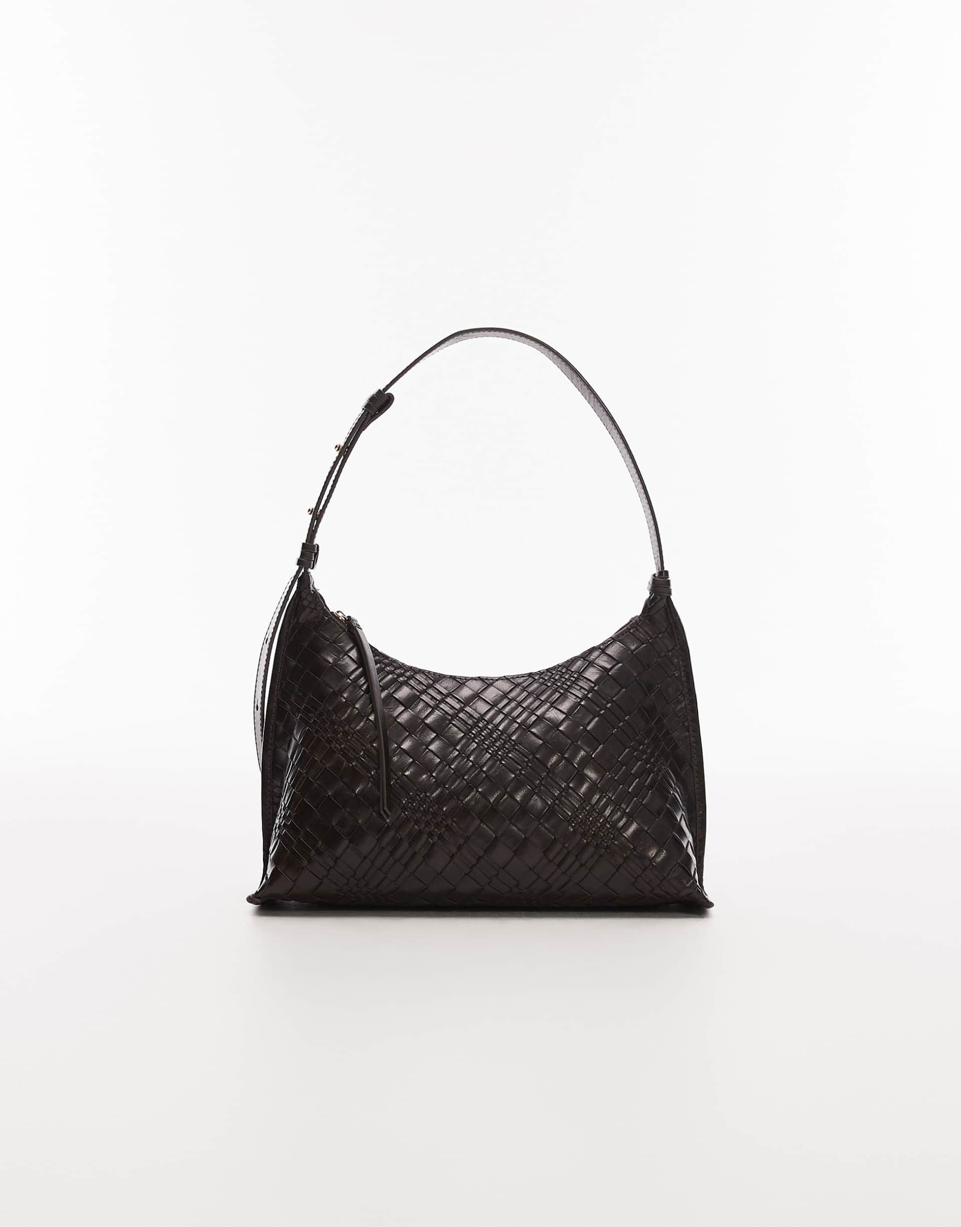 & other stories real leather curved braided cross body bag in brown