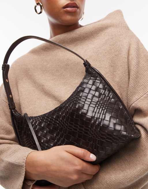 & Other Stories real leather curved braided cross body bag in brown, 3 of 4