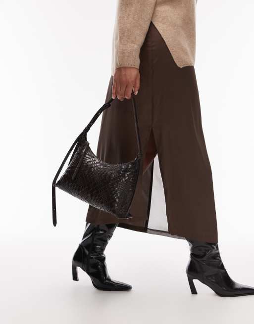 & Other Stories real leather curved braided cross body bag in brown, 4 of 4