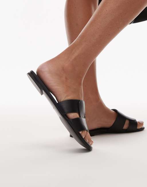 & Other Stories real leather flat square block sandals in black, 4 of 4