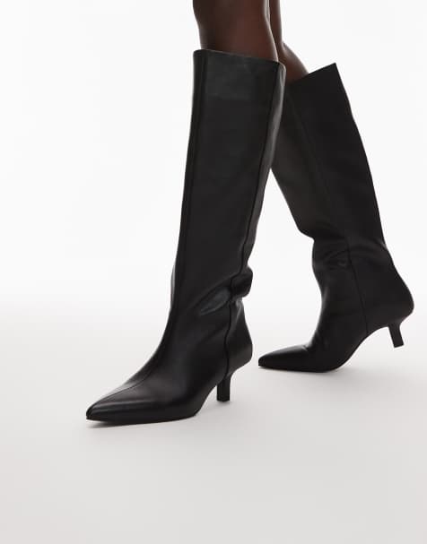 & Other Stories real leather high heeled knee boots with faux suede lining in black - view 1