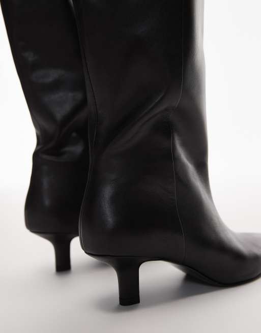 & Other Stories real leather high heeled knee boots with faux suede lining in black, 3 of 4