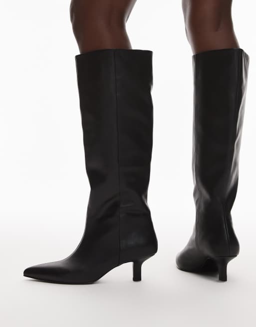  & Other Stories real leather high heeled knee boots with faux suede lining in black, 4 of 4