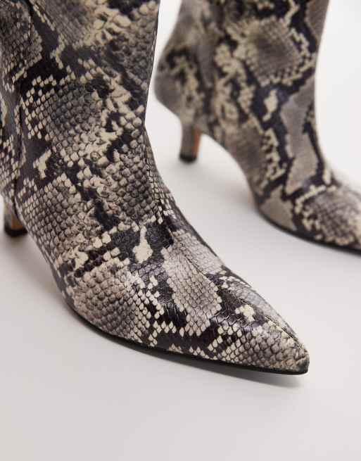 & Other Stories real leather high heeled knee boots with suede lining in reptile snake print, 3 of 4