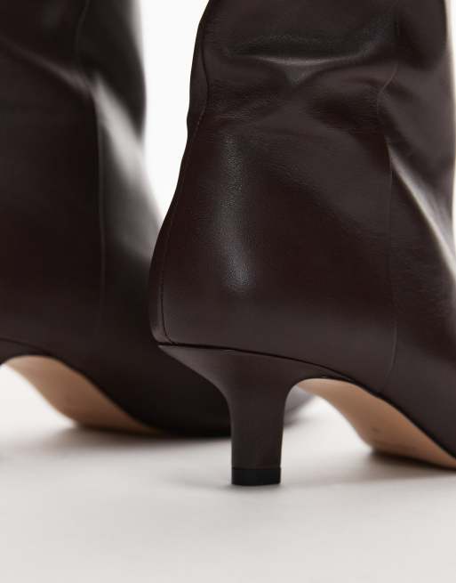 & Other Stories real leather knee high heeled boots with suede lining in dark brown, 3 of 4