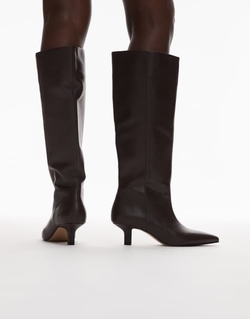 & Other Stories real leather knee high heeled boots with suede lining in dark brown, 4 of 4