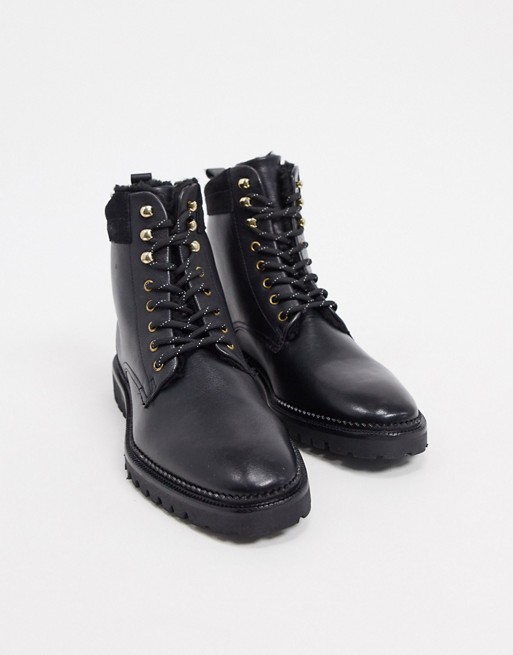& Other Stories real leather lace up snow boots in black