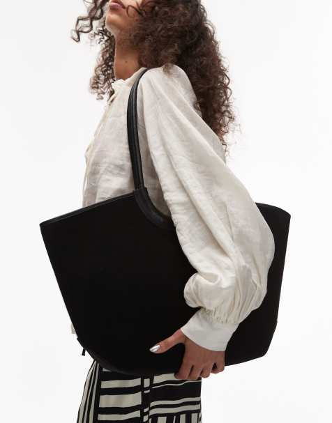 & Other Stories real leather oversized two handle suede tote in black - view 1