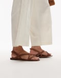 [Other Stories] & Other Stories real leather slingback flat sandals in brown 40 BROWN