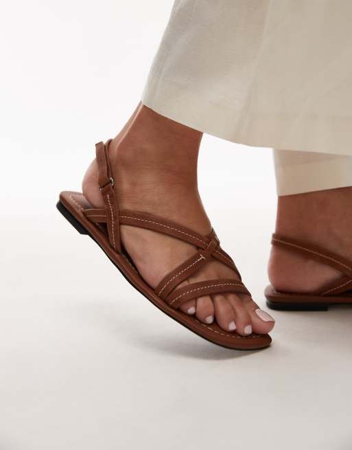 Other Stories real leather slingback flat sandals in brown ASOS