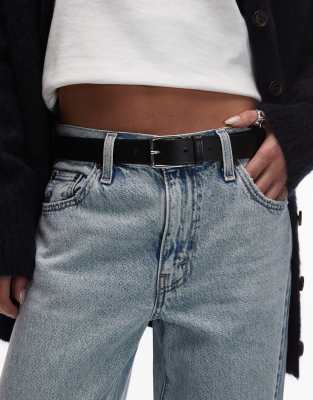 & Other Stories & Other Stories real leather square buckle belt in black