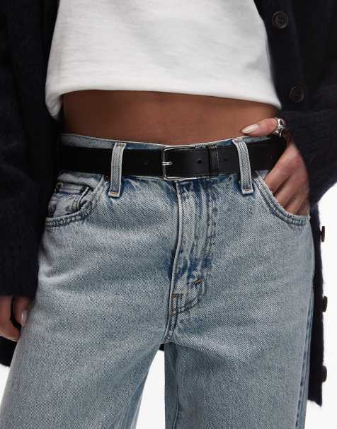 & Other Stories real leather square buckle belt in black - view 1