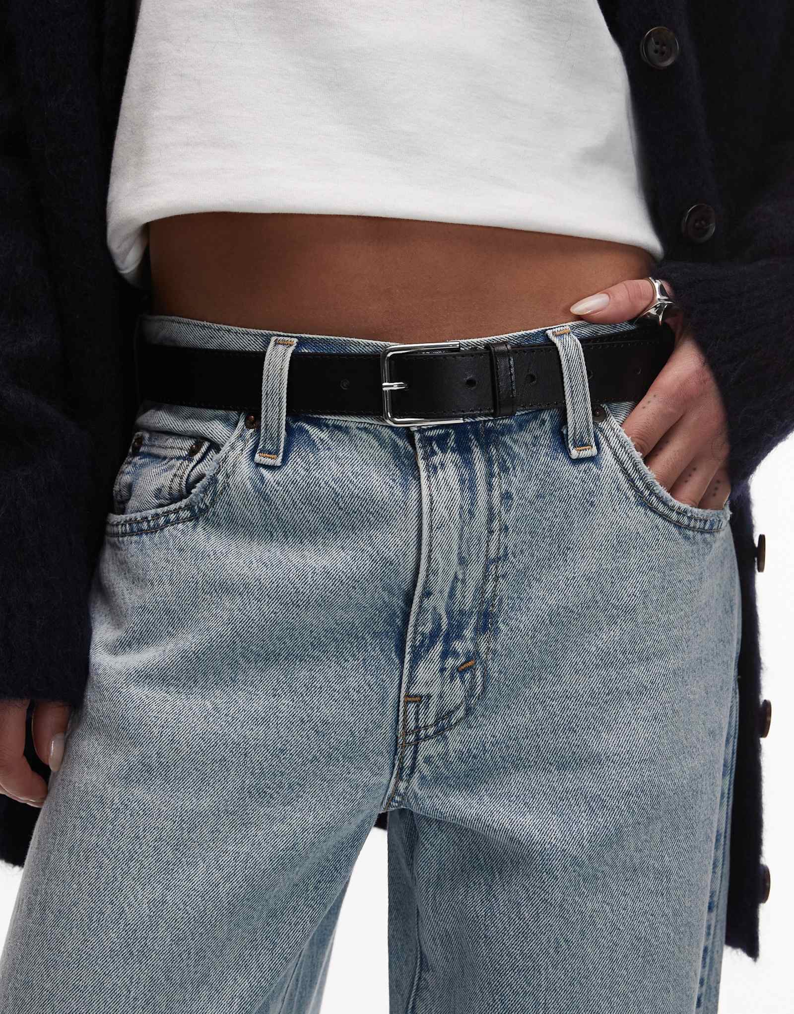 & Other Stories ремень из натуральной кожи с квадратной пряжкой черного цвета