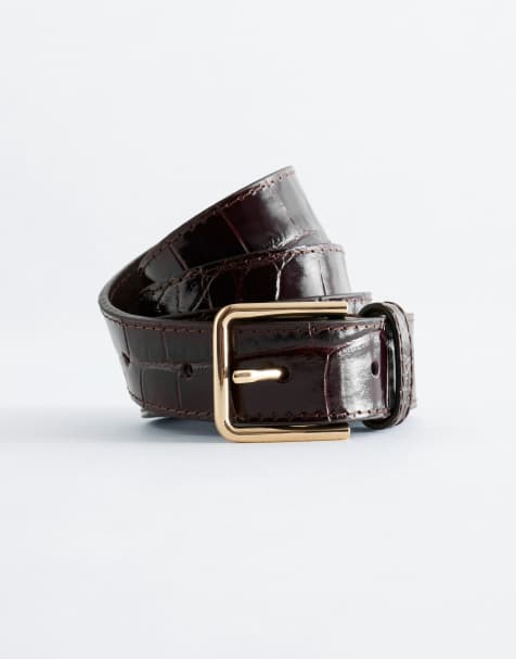 & Other Stories real leather square buckle belt in brown - view 1