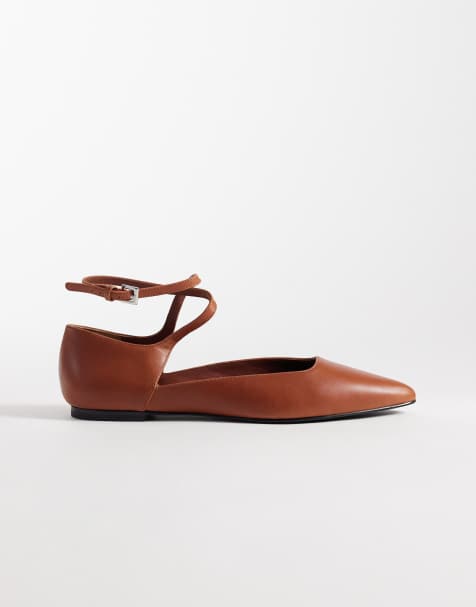 & Other Stories real leather strap ballerina flats with real suede lining in brown - view 1