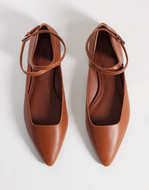 & Other Stories real leather strap ballet flats with real suede lining in brown, 2 of 4