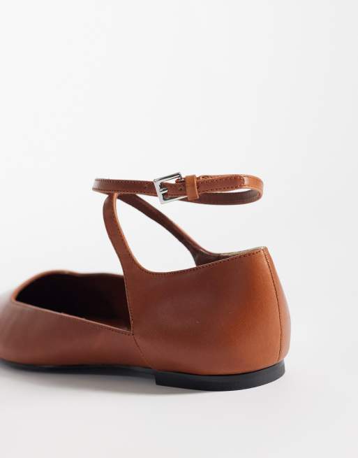 & Other Stories real leather strap ballet flats with real suede lining in brown, 3 of 4
