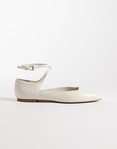 & Other Stories real leather strap ballet flats with real suede lining in white - view 1