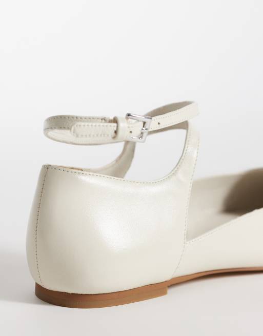 & Other Stories real leather strap ballet flats with real suede lining in white, 4 of 4