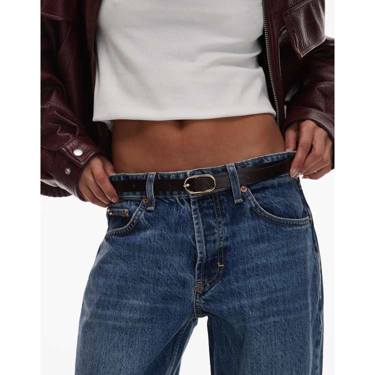 & Other Stories Dark Brown Belt with Gold Buckle & Other Stories leather belt with gold buckle in chocolate  main image 4