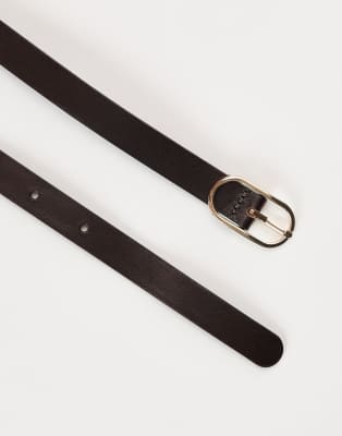 & Other Stories Real Leather Thin Belt With Gold-tone Buckle In Brown