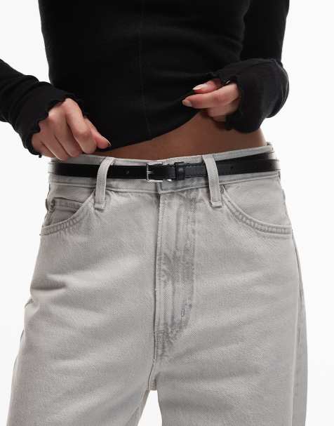 & Other Stories real leather thin square buckle belt in black - view 1