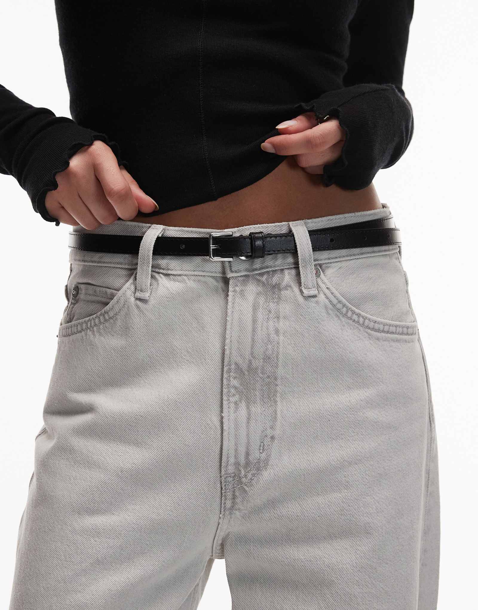 & Other Stories ремень из натуральной кожи с тонкой квадратной пряжкой черного цвета