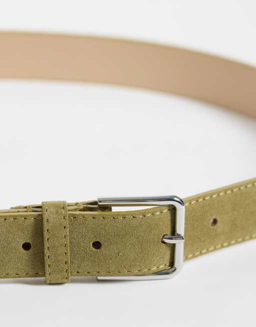 & Other Stories real leather thin square buckle belt in olive, 3 of 3