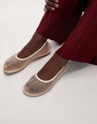 [Other Stories] & Other Stories real leather trimmed mesh ballet flats in cream-White 40 CREAM