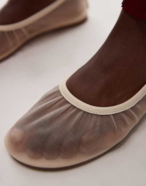 & Other Stories real leather trimmed mesh ballet flats in cream, 4 of 4
