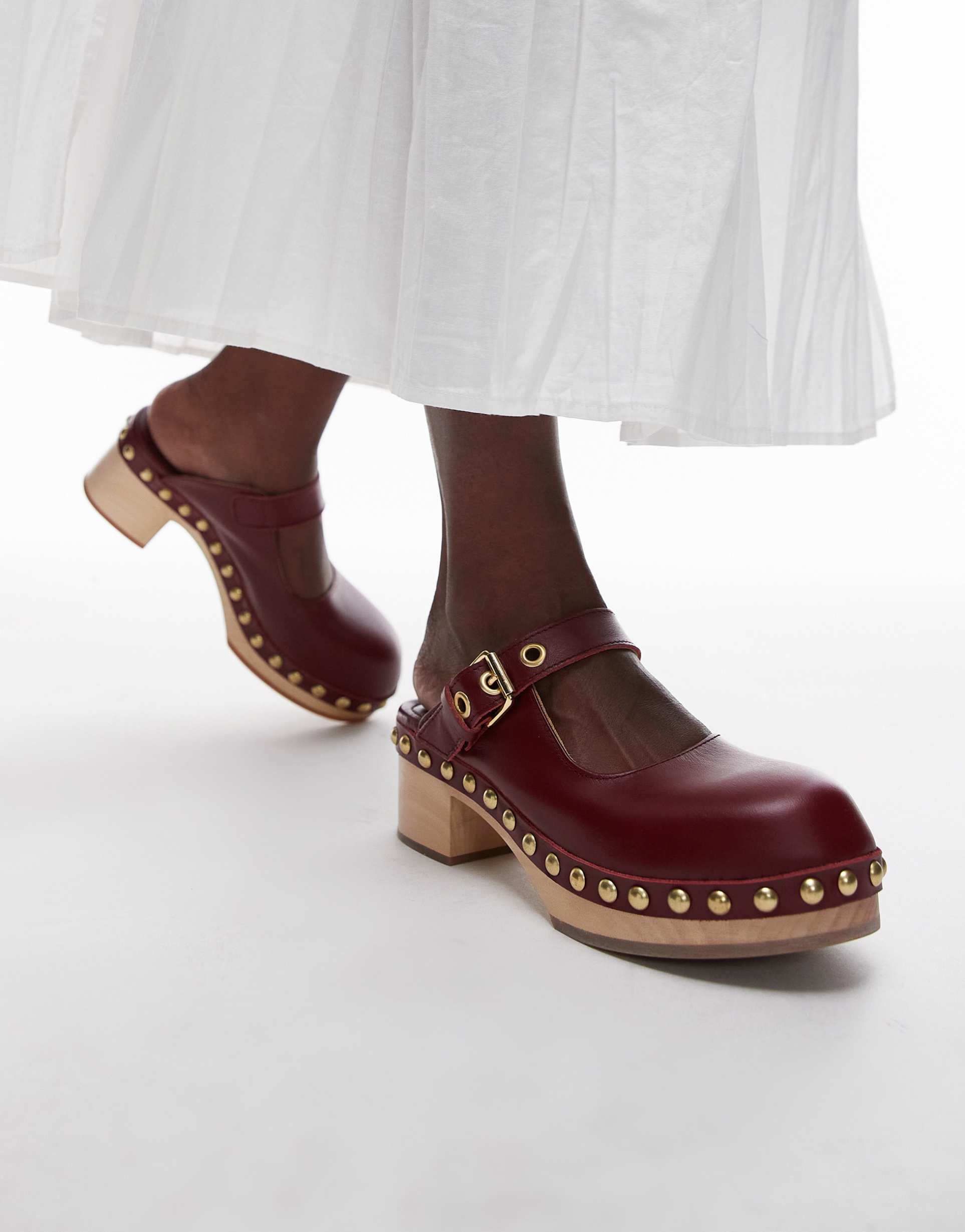 & other stories real leather wooden soled heeled clogs in dark red