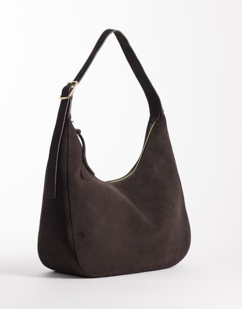& Other Stories real suede slouchy shoulder bag in dark brown - view 1