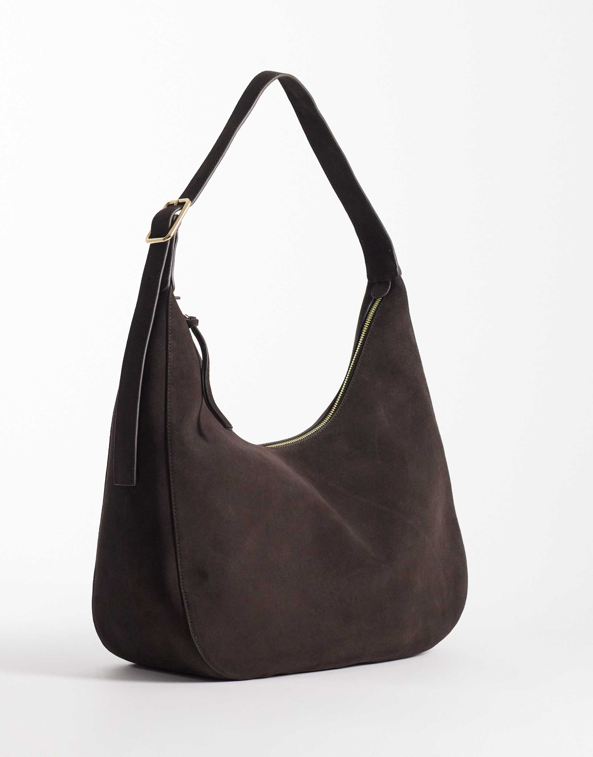 & other stories real suede slouchy shoulder bag in dark brown