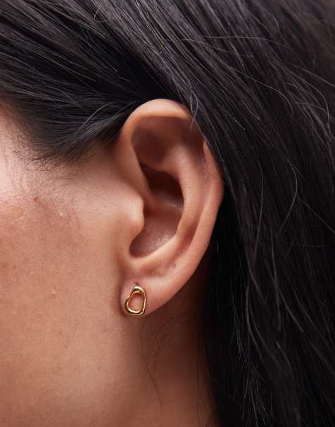 & Other Stories recentangle textured asymmetric small stud earrings in gold - view 1