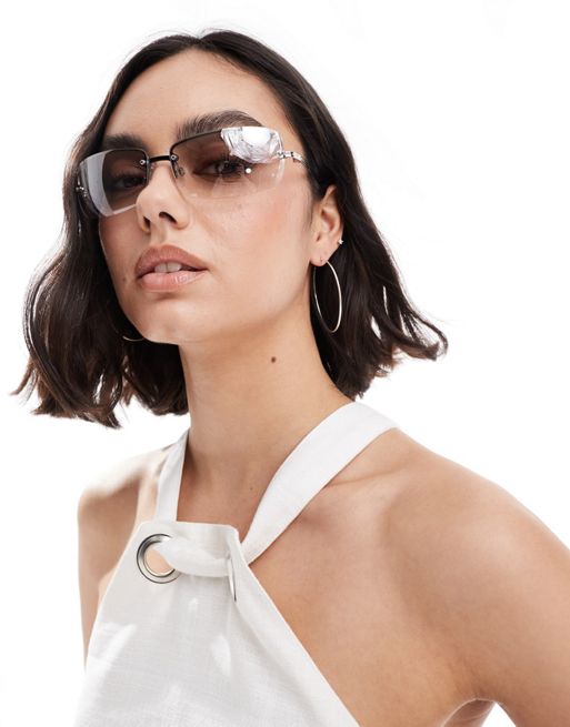 & Other Stories – Rechteckige, randlose Sonnenbrille in Weiß mit Farbverlauf