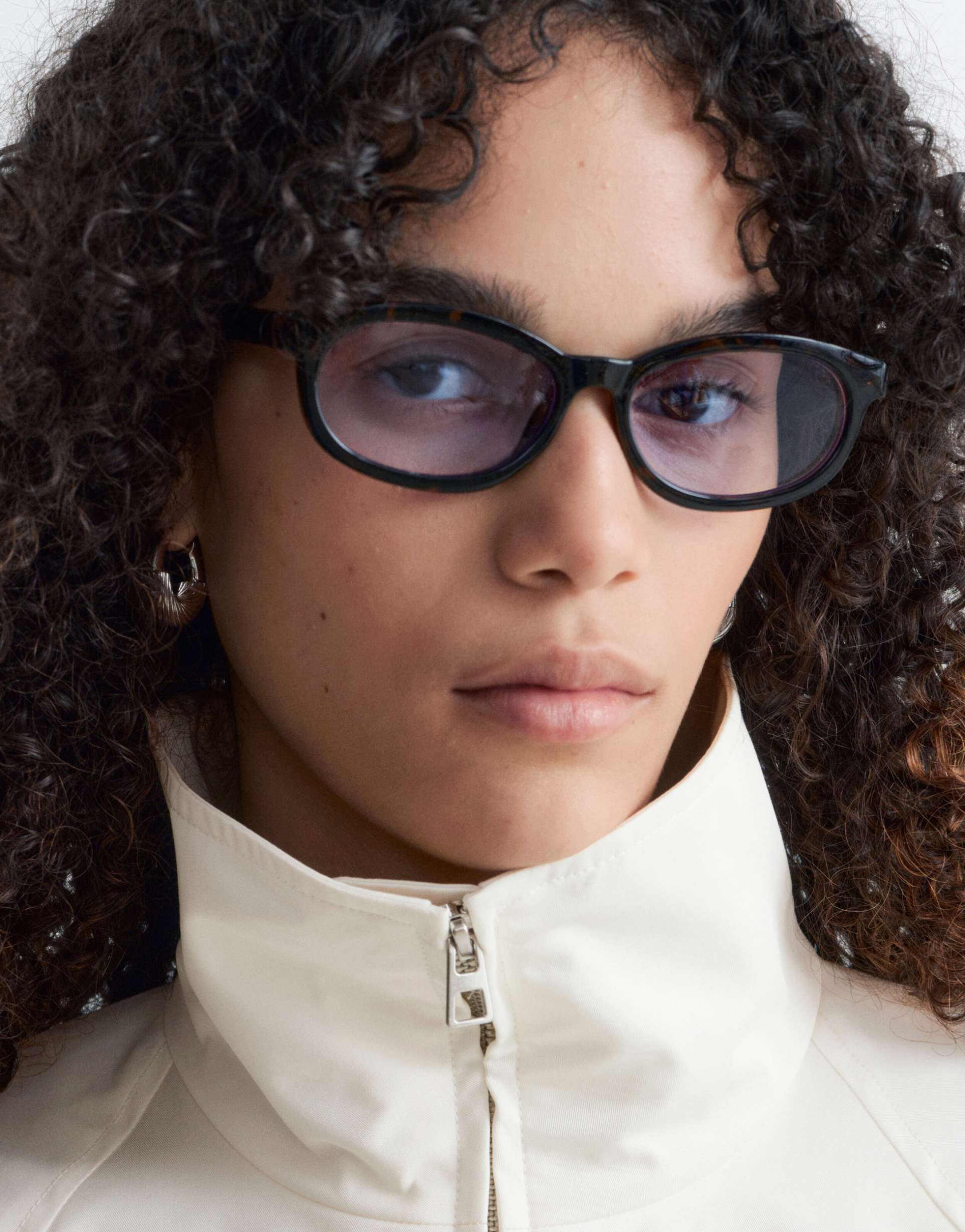 & other stories rectangle sunglasses in brown and blue tint lenses with linen pouch case