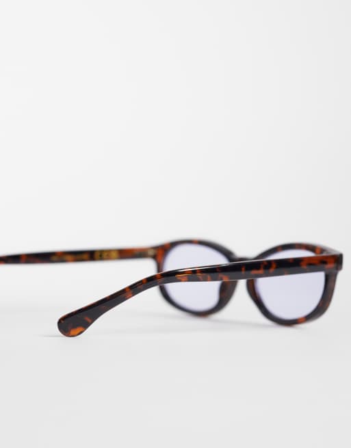 & Other Stories rectangle sunglasses in brown and blue tint lenses with linen pouch case, 3 of 3