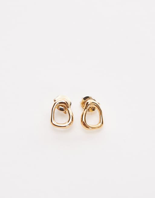 & Other Stories rectangle textured asymmetric small stud earrings in gold tone